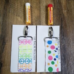 Burt's Bees Lip Balms with 2 Handmade Lip Balm Holders w/Clip Coconut/Strawberry